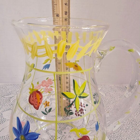 Handpainted French Country Ice Tea Glass Pitcher & Goblet Set floral 5pc flowers - Picture 7 of 7